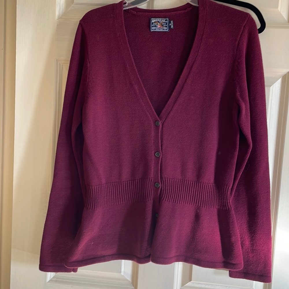 American Living burgundy V neck cardigan